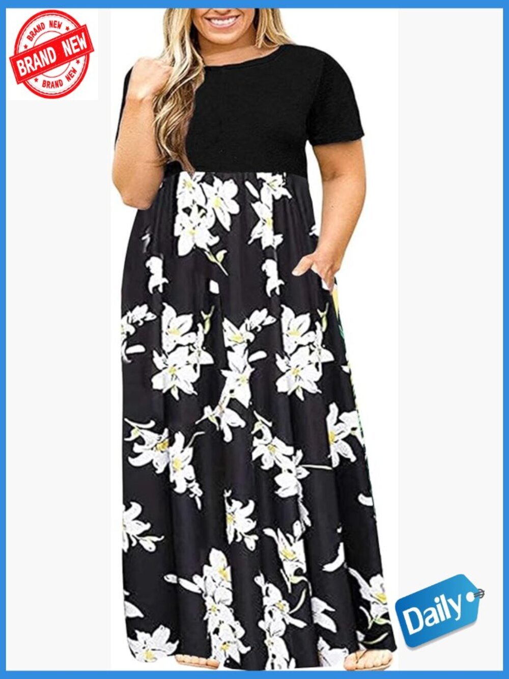 Plus Size Maxi Dress with Pockets Loose Casual Summer Dress XL-5X